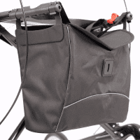 Modell Carlbon von SMINA, Carbon-Rollator, Farbe Carbon-Schwarz, Nahaufnahme geschlossene, wasserfeste Tasche