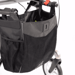  Modell Carlbon von SMINA, Carbon-Rollator, Farbe Carbon-Schwarz, Nahaufnahme geschlossene, offene Tasche
